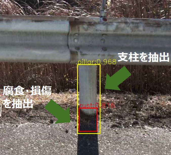 AIを活用してガードレール支柱の腐食や損傷を抽出